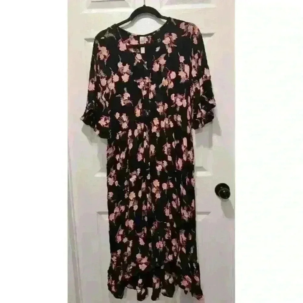 American‎ Rag Black Rosebud High Low Floral Dress Size 2X